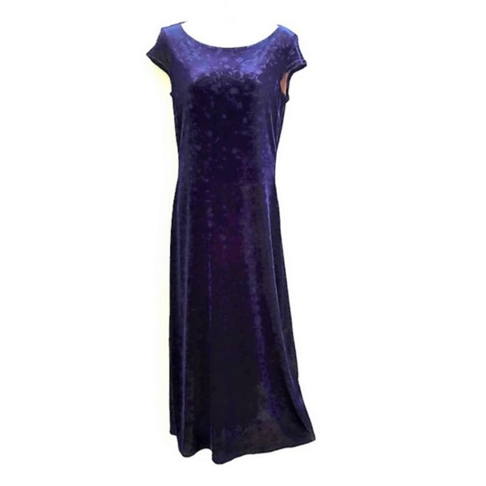 VeLVeT Vintage 90s Illusion Maxi Dress Sheath Knapp Studio Navy Gold Floral - Picture 6 of 6